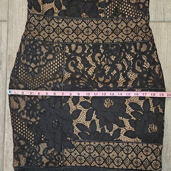 Tadashi Shoji Nemuro Dress Womens 8 Black Nude Lace Sheath Cocktail Evening - Picture 7 of 15